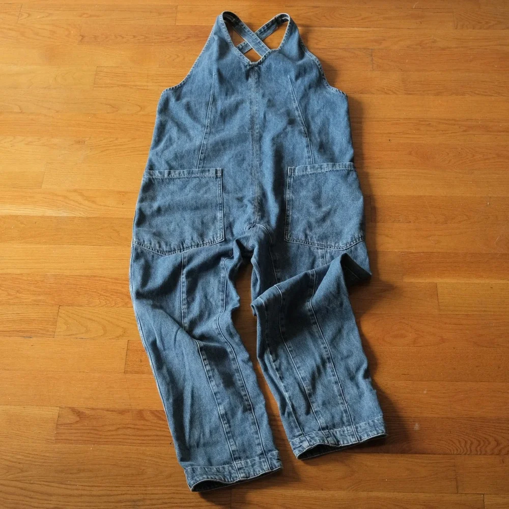 Free People High Roller Jumpsuit Womens Blue Denim Relaxed Boho Size M Overall - Picture 2 of 9
